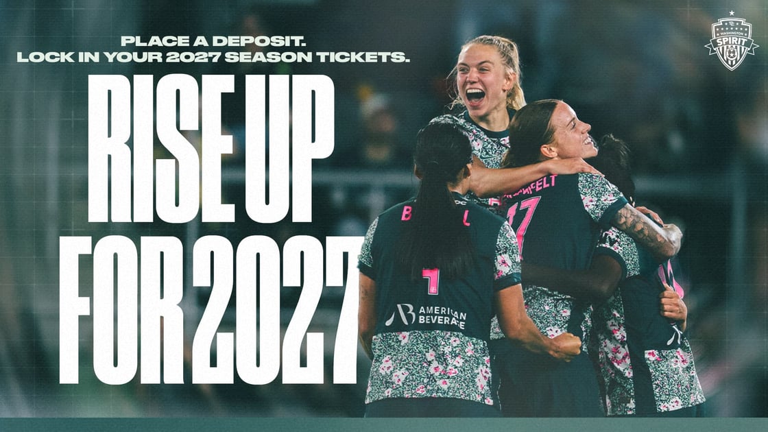 Spirit players celebrating — place a deposit, lock in your 2027 season ticket